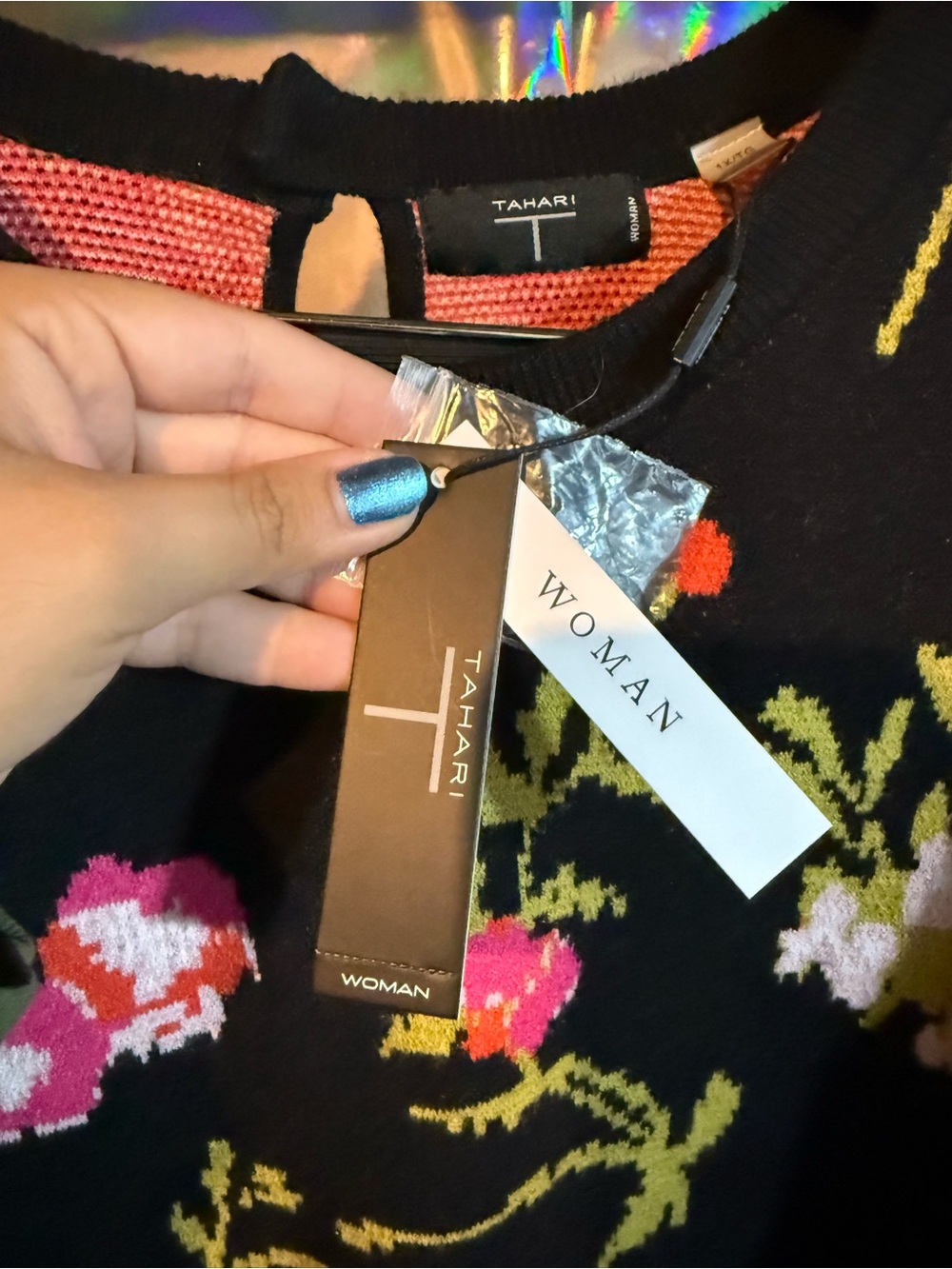 Tahari Black Floral Knit Crossbody Bag